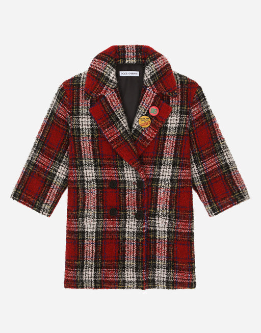 DOUBLE-BREASTED TARTAN BOUCLÉ COAT