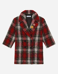 DOUBLE-BREASTED TARTAN BOUCLÉ COAT