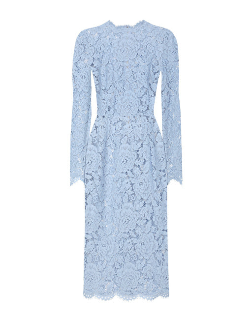 LONG-SLEEVED CALF-LENGTH DRESS IN BRANDED STRETCH LACE