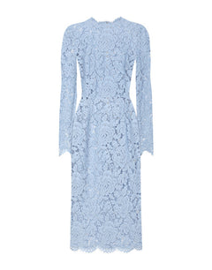 LONG-SLEEVED CALF-LENGTH DRESS IN BRANDED STRETCH LACE