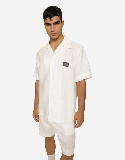 LINEN HAWAIIAN SHIRT WITH LOGO TAG