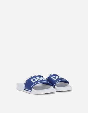 RUBBER AND CALFSKIN SLIDERS WITH LOGO PRINT
