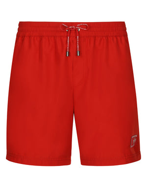 MID-LENGTH SWIM TRUNKS WITH BRANDED PLATE