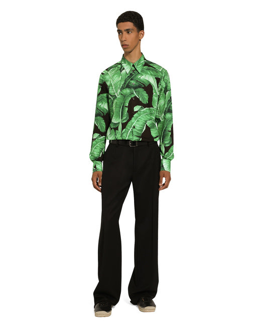 MARTINI-FIT SHIRT IN BANANA-TREE-PRINT COTTON