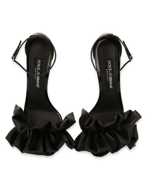 POLISHED CALFSKIN SANDALS WITH RUCHING