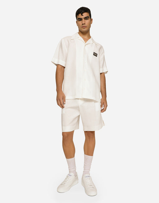 LINEN HAWAIIAN SHIRT WITH LOGO TAG