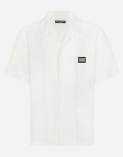 LINEN HAWAIIAN SHIRT WITH LOGO TAG