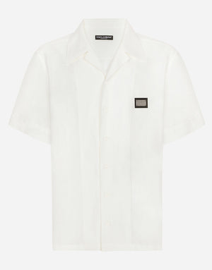 LINEN HAWAIIAN SHIRT WITH LOGO TAG