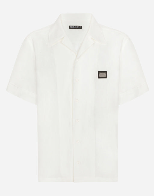 LINEN HAWAIIAN SHIRT WITH LOGO TAG