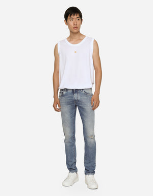 LIGHT BLUE STRETCH SKINNY JEANS WITH RIPS