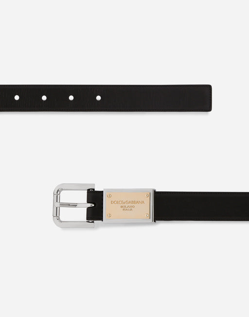 CALFSKIN BELT WITH BRANDED TAG