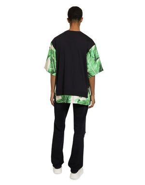 ROUND-NECK SILK SWEATER WITH BANANA TREE PRINT