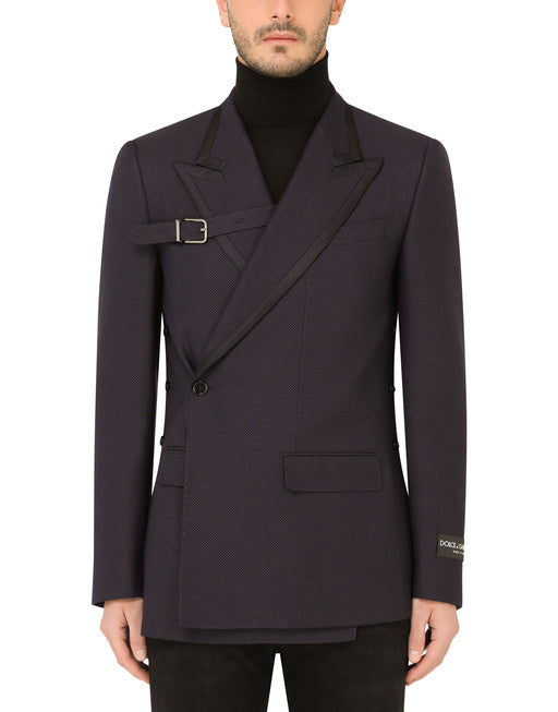 DOUBLE-BREASTED MICRO-PATTERNED WOOL SICILIA-FIT JACKET