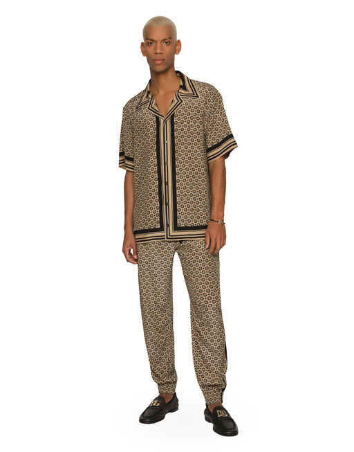 CREPE DE CHINE JOGGING PANTS WITH LOGO PRINT