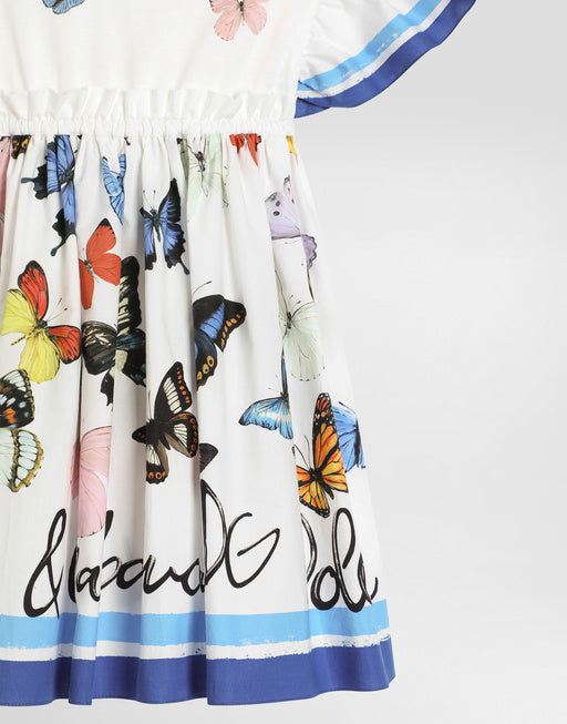 BUTTERFLY-PRINT POPLIN AND JERSEY DRESS