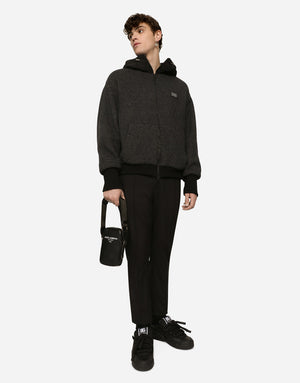 WOOL JERSEY JACKET WITH HOOD AND LOGO