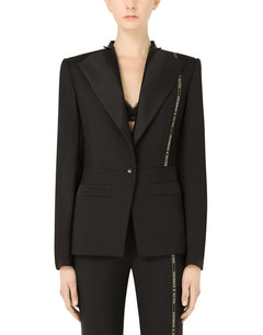 SINGLE-BREASTED WOOLEN JACKET WITH BRANDED SELVEDGE