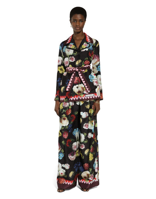 TWILL PAJAMA PANTS WITH NOCTURNAL FLOWER PRINT