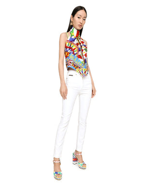 TWILL HALTERNECK TOP WITH CARRETTO PRINT