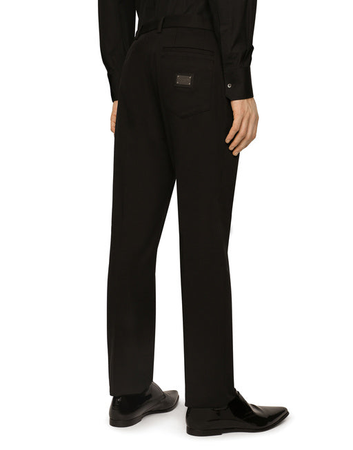 STRETCH COTTON PANTS WITH LOGO PLAQUE