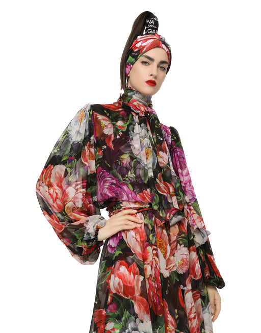 FLORAL-PRINT CHIFFON MIDI DRESS