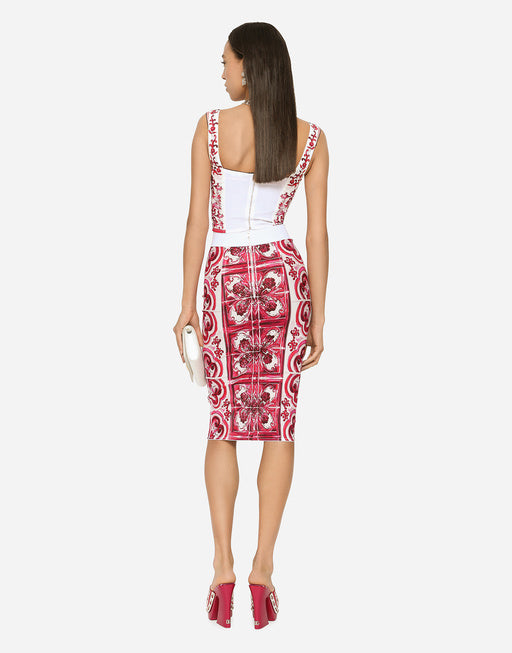 MAJOLICA-PRINT MARQUISETTE PENCIL SKIRT