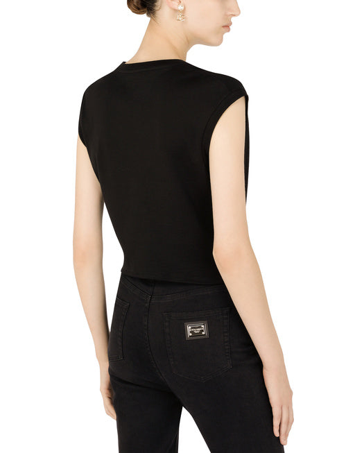 JERSEY TANK TOP WITH “BELLISSIMA” PRINT AND KNOT DETAIL