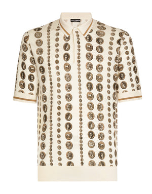 COIN PRINT SILK POLO SHIRT