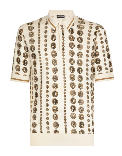 COIN PRINT SILK POLO SHIRT