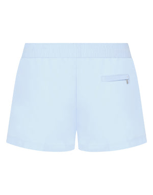 SHORT SWIM TRUNKS WITH BRANDED PLATE