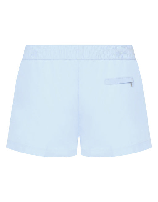 SHORT SWIM TRUNKS WITH BRANDED PLATE