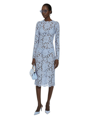 LONG-SLEEVED CALF-LENGTH DRESS IN BRANDED STRETCH LACE