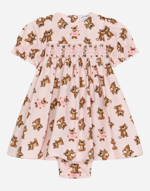 POPLIN DRESS WITH BABY LEOPARD PRINT