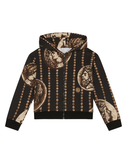 ZIP-UP HOODIE WITH ALL-OVER COIN PRINT