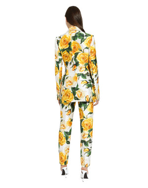 HIGH-WAISTED MIKADO PANTS WITH YELLOW ROSE PRINT
