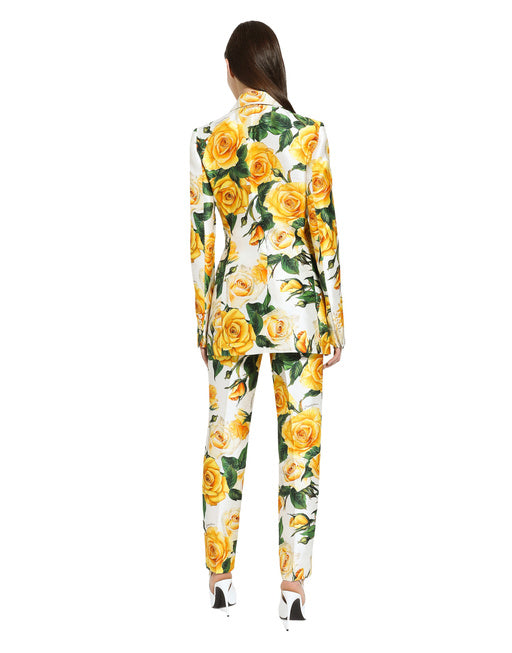 HIGH-WAISTED MIKADO PANTS WITH YELLOW ROSE PRINT