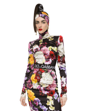 SATIN TURTLENECK TOP WITH HYDRANGEA AND FLORAL PRINT