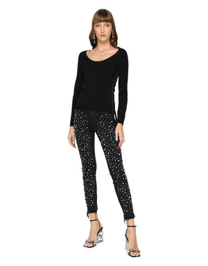 VISCOSE SWEATER WITH LACING AND EYELETS