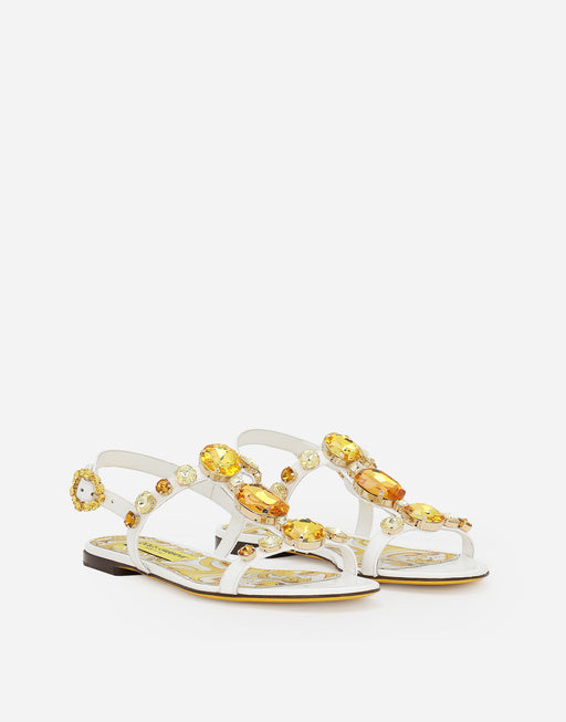 PATENT LEATHER SANDALS WITH STONE EMBELLISHMENT