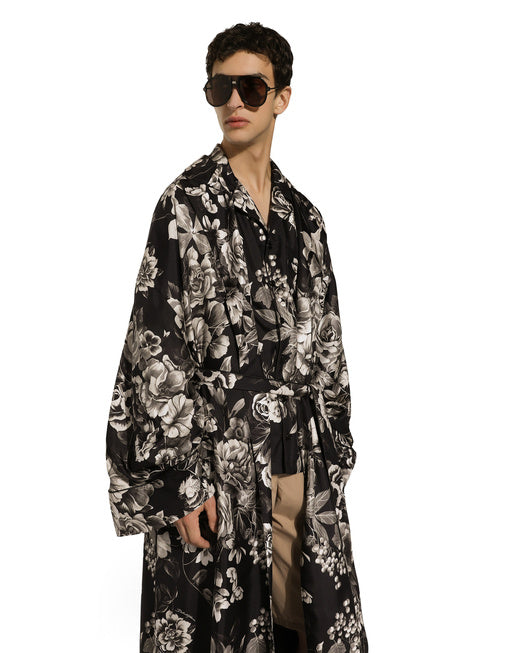 FLORAL-PRINT SILK TWILL ROBE