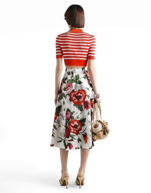 PLEATED SKIRT IN FLORAL PRINT POPLIN