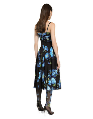 STRAPLESS CHARMEUSE DRESS WITH BLUEBELL PRINT