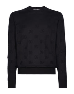 SILK ROUND-NECK SWEATER WITH ALL-OVER DG INLAY