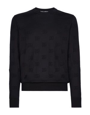 SILK ROUND-NECK SWEATER WITH ALL-OVER DG INLAY