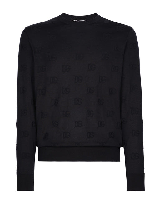 SILK ROUND-NECK SWEATER WITH ALL-OVER DG INLAY