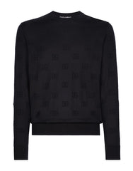 SILK ROUND-NECK SWEATER WITH ALL-OVER DG INLAY
