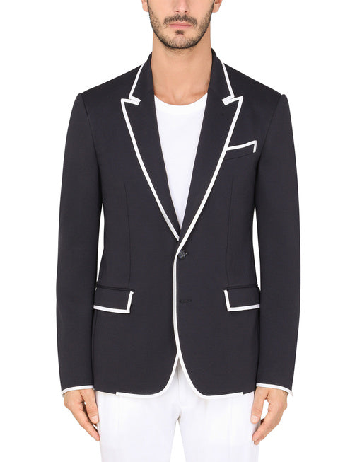 STRETCH JERSEY JACKET WITH PIPING