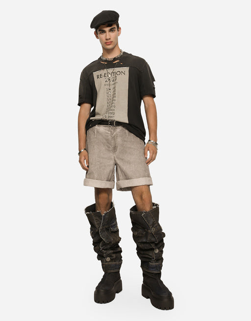 GARMENT-DYED COTTON SHORTS WITH LOGO TAG
