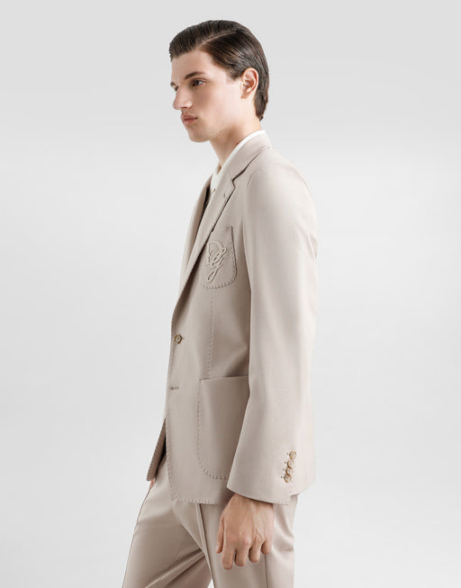 SINGLE-BREASTED STRETCH JERSEY JACKET WITH LOGO EMBROIDERY