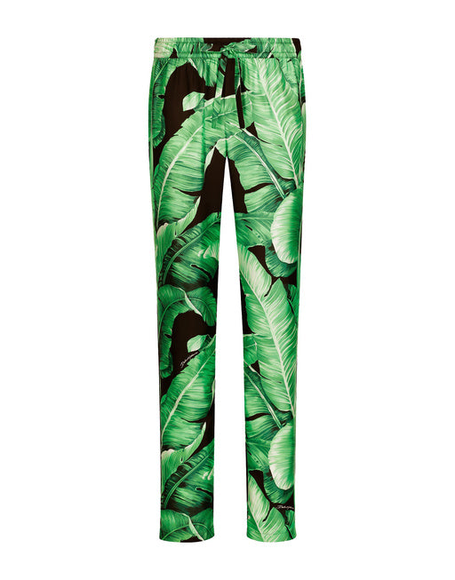 BANANA-TREE-PRINT SILK PAJAMA PANTS